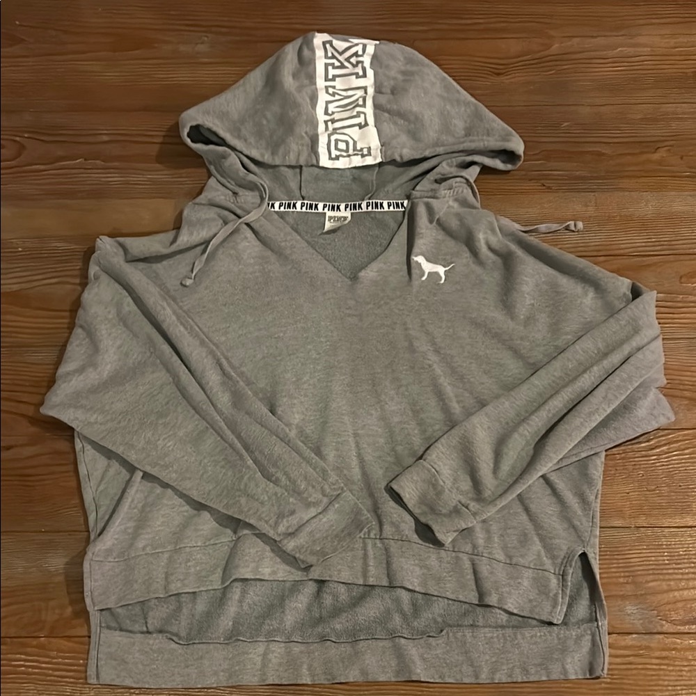 Gray PINK Victoria's Secret Cropped Hoodie